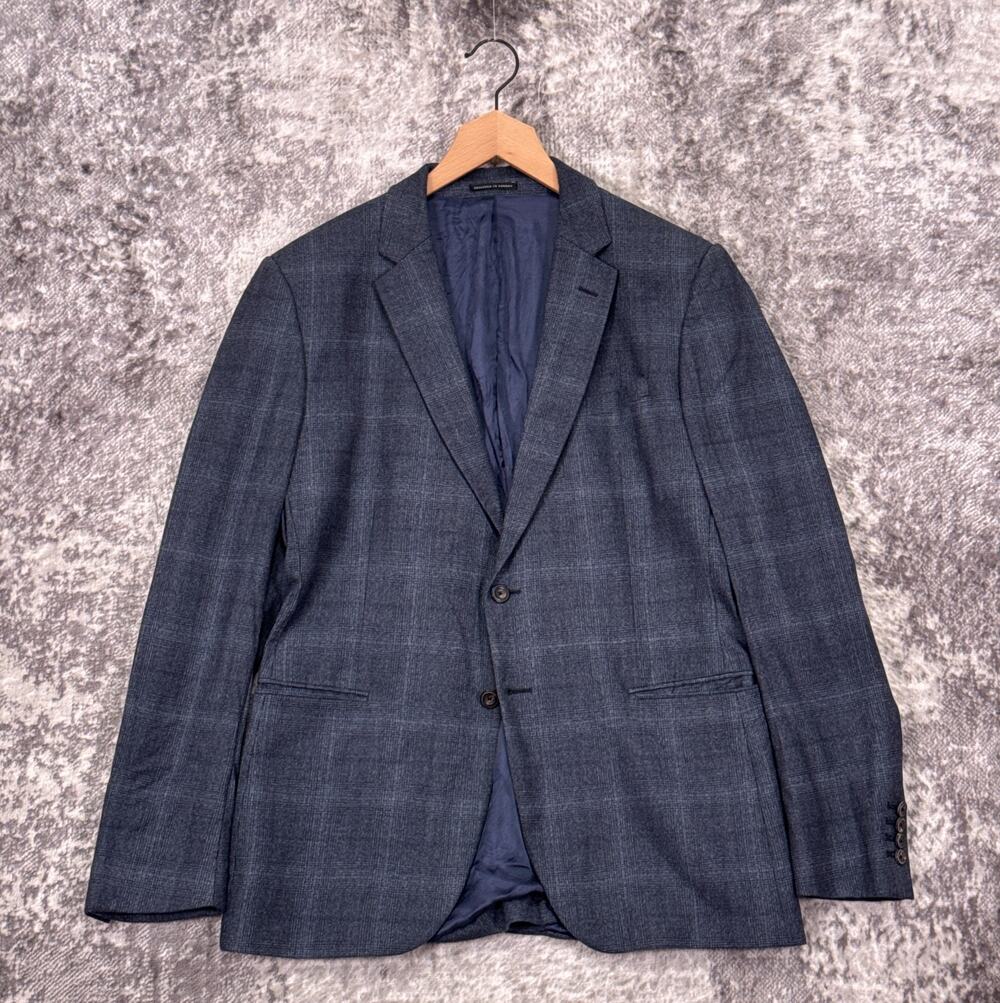 REISS Blazer 42 Mens Slim Fit Blue Check Plaid 100% Wool Jacket